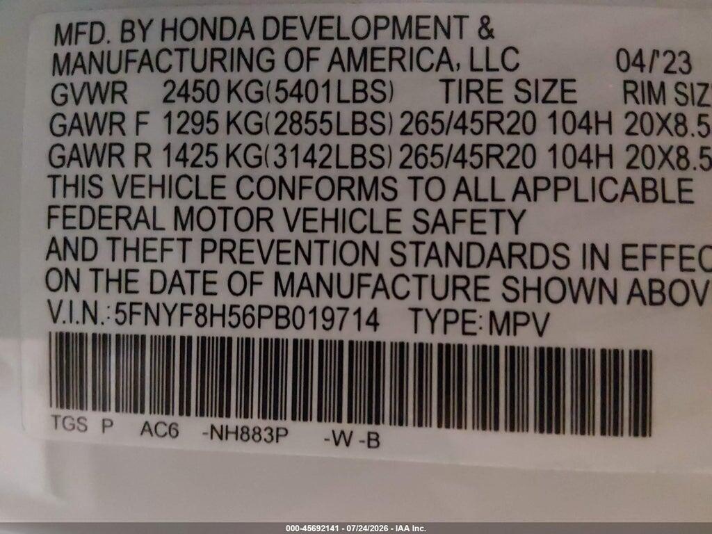 5FNYF8H56PB019714 2023 HONDA PASSPORT photo no. 9