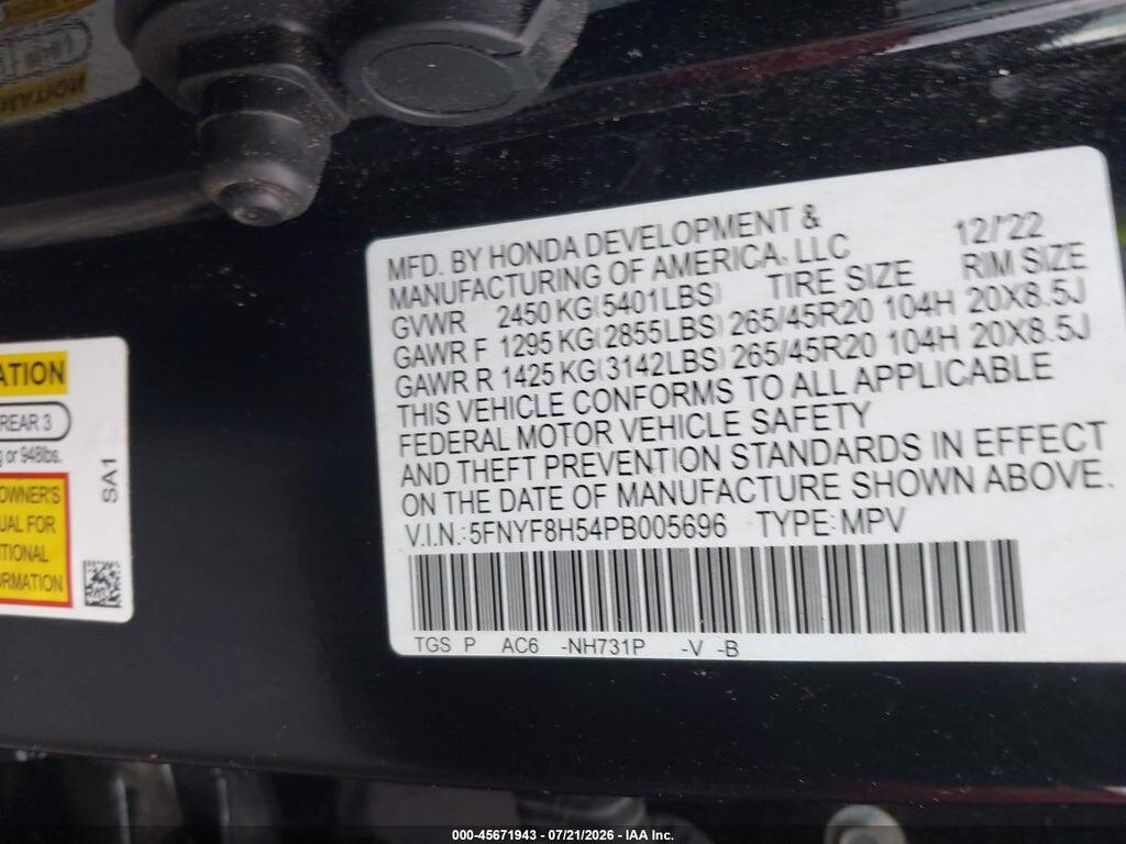 5FNYF8H54PB005696 2023 HONDA PASSPORT photo no. 9