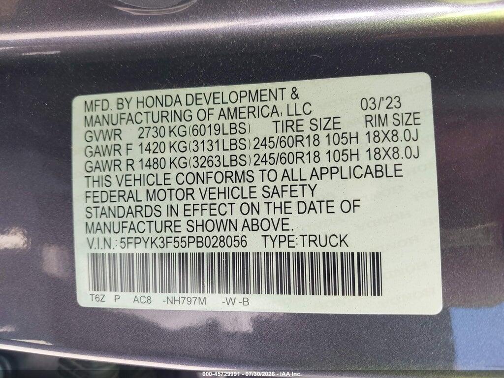5FPYK3F55PB028056 2023 HONDA RIDGELINE photo no. 9