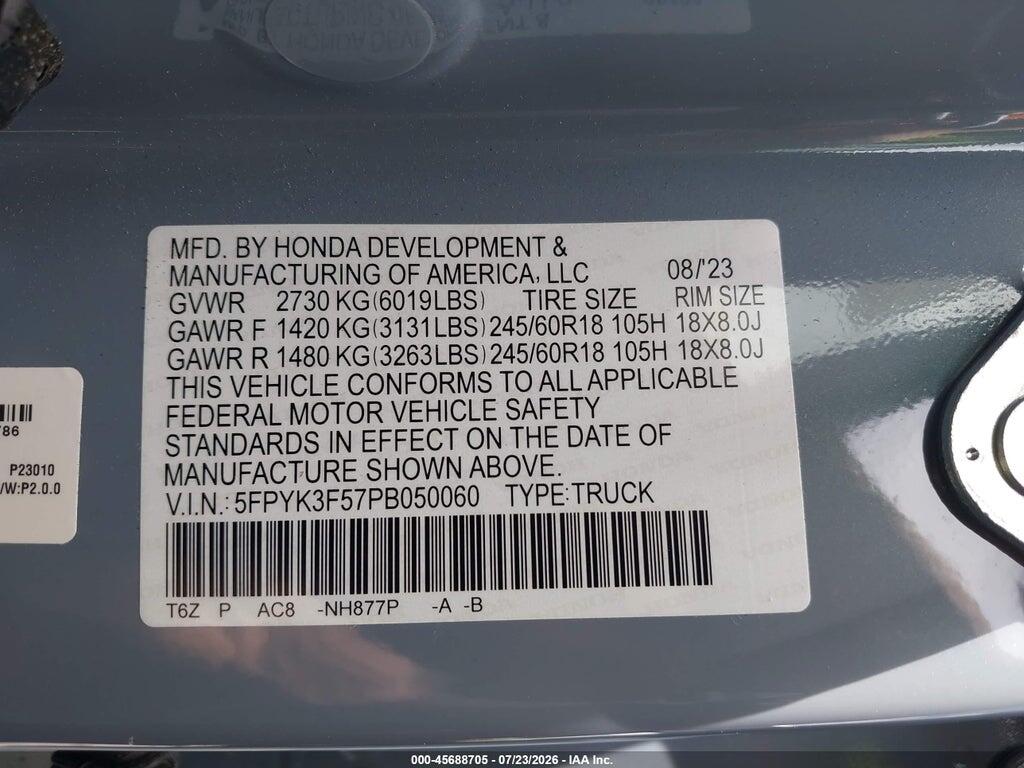 5FPYK3F57PB050060 2023 HONDA RIDGELINE photo no. 9