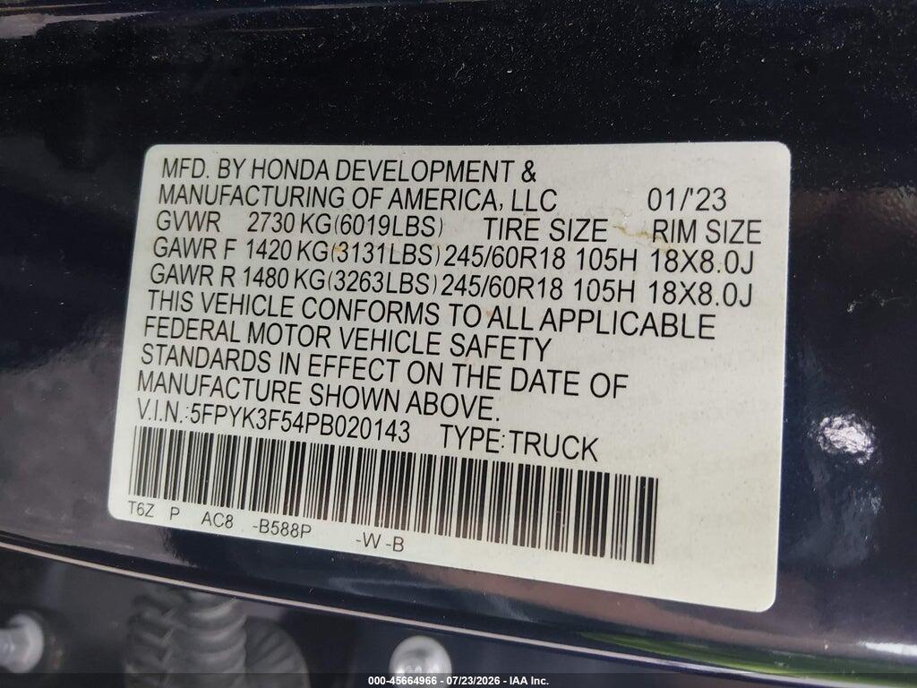 5FPYK3F54PB020143 2023 HONDA RIDGELINE photo no. 9