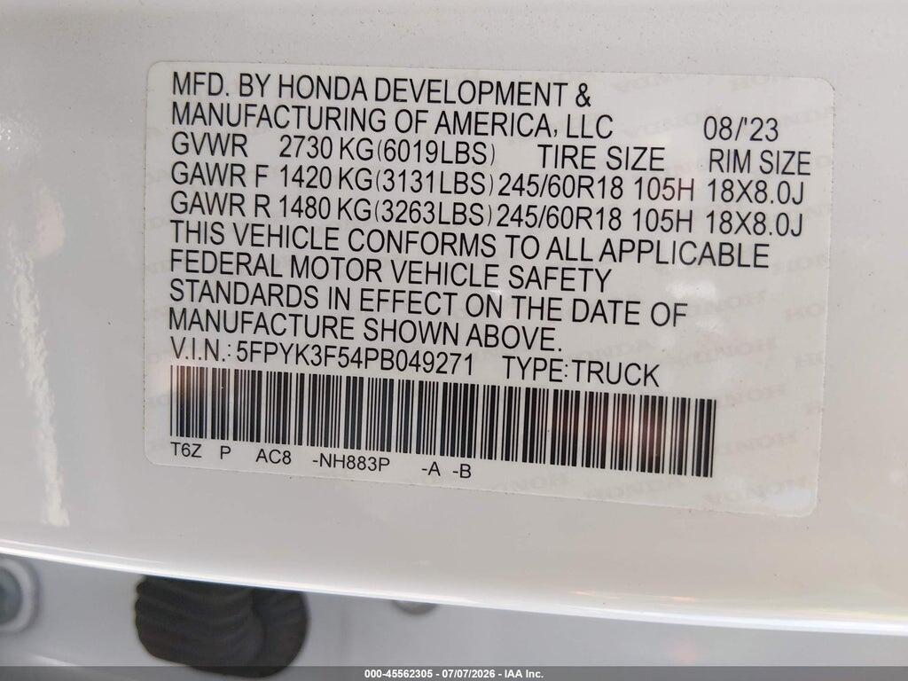 5FPYK3F54PB049271 2023 HONDA RIDGELINE photo no. 9