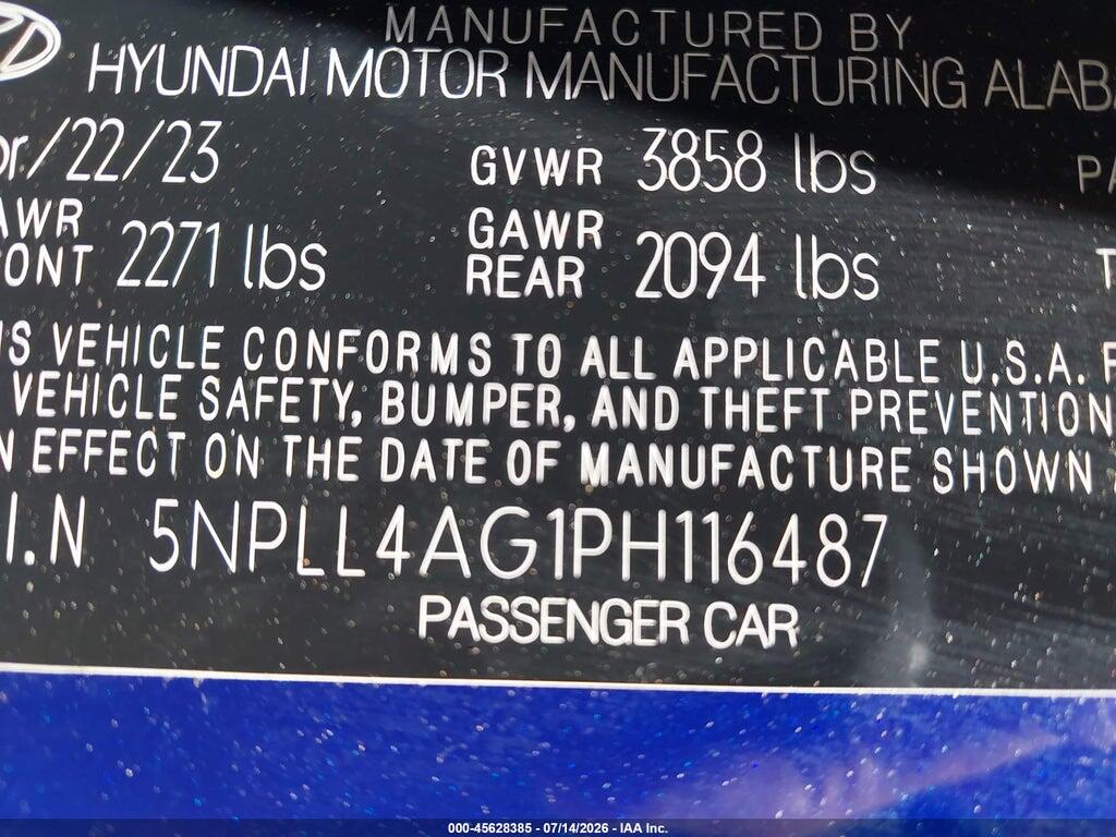 5NPLL4AG1PH116487 2023 HYUNDAI ELANTRA photo no. 9