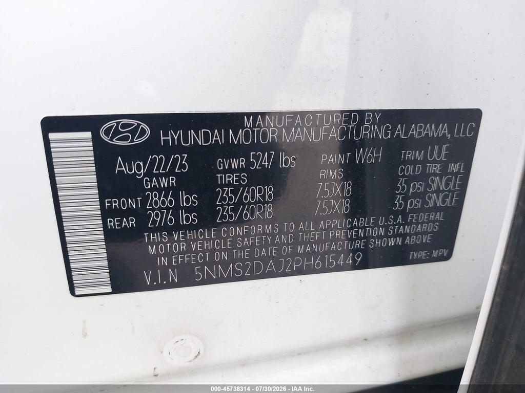 5NMS2DAJ2PH615449 2023 HYUNDAI SANTA FE photo no. 9