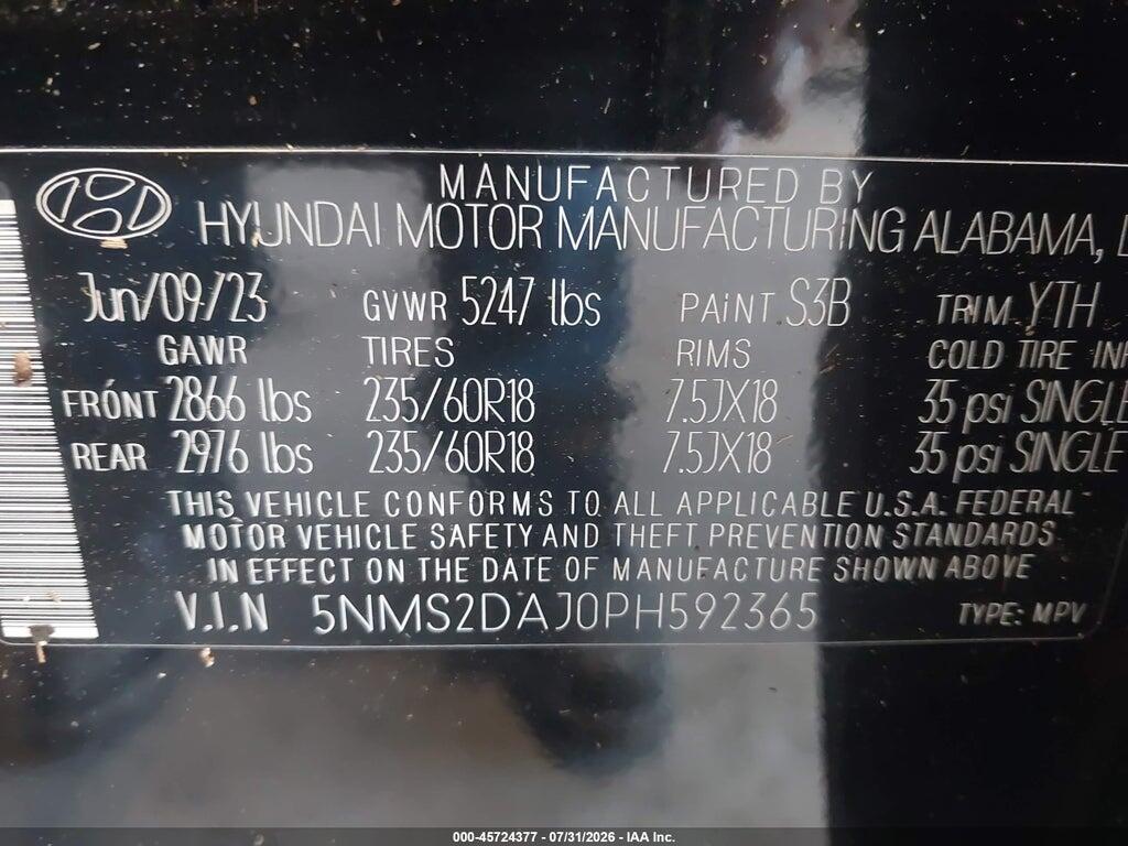 5NMS2DAJ0PH592365 2023 HYUNDAI SANTA FE photo no. 9