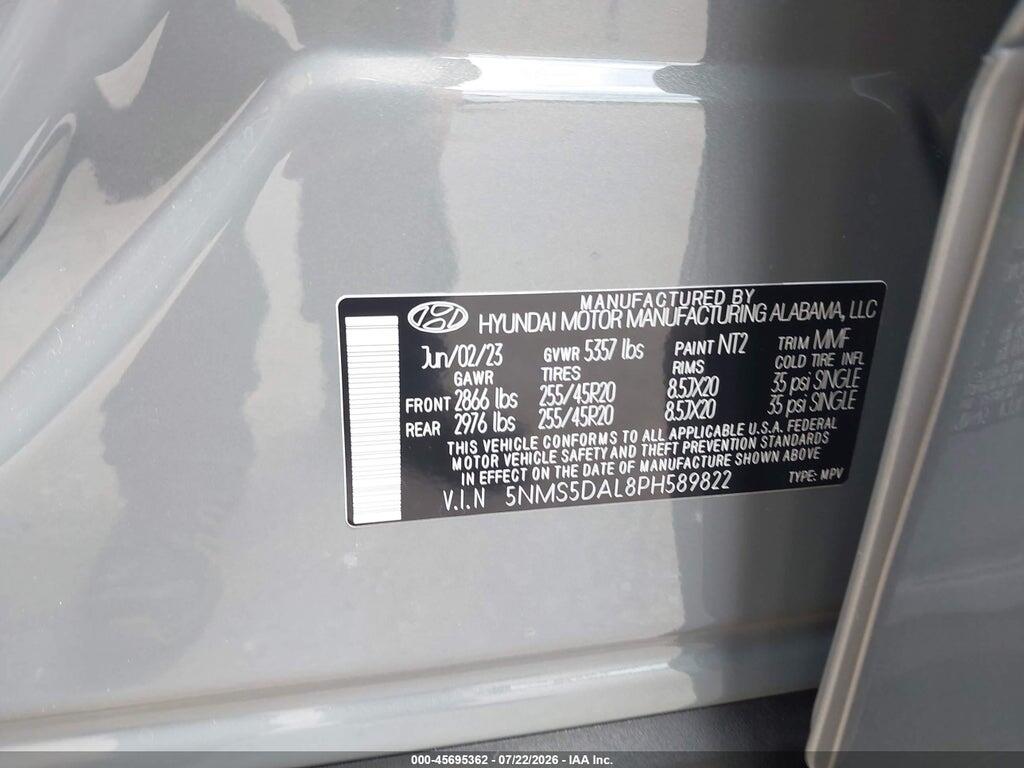 5NMS5DAL8PH589822 2023 HYUNDAI SANTA FE photo no. 9