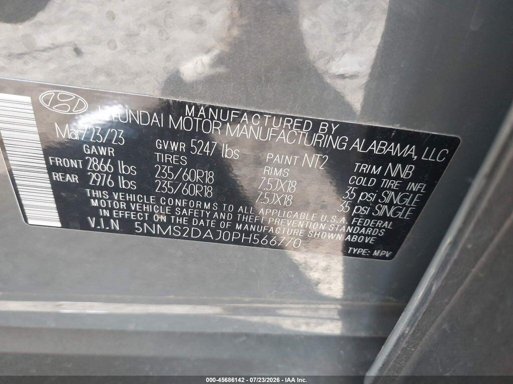 5NMS2DAJ0PH566770 2023 HYUNDAI SANTA FE photo no. 9