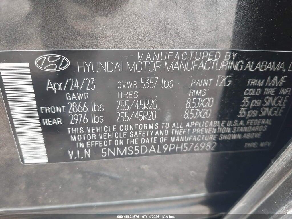 5NMS5DAL9PH576982 2023 HYUNDAI SANTA FE photo no. 9