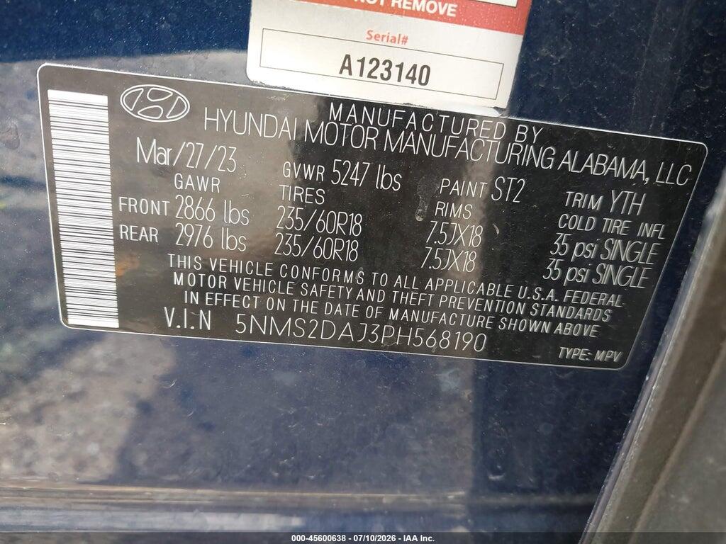 5NMS2DAJ3PH568190 2023 HYUNDAI SANTA FE photo no. 9