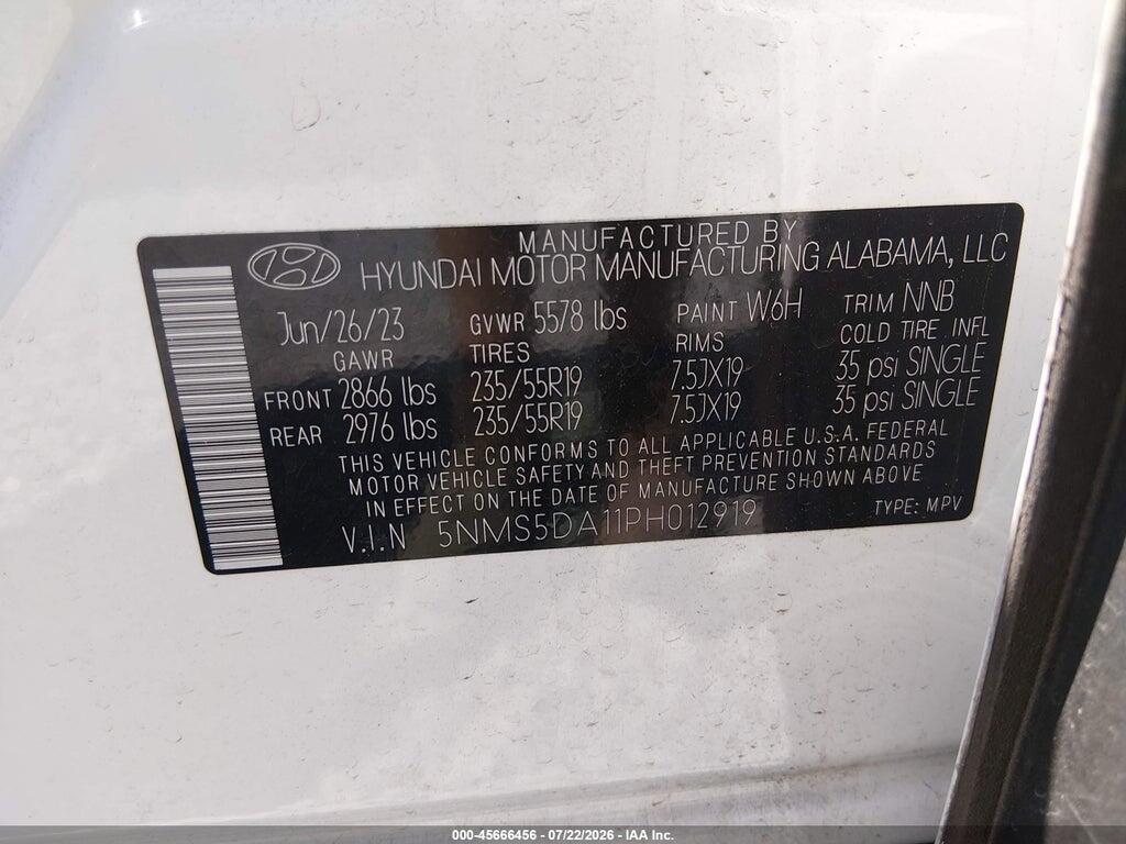 5NMS5DA11PH012919 2023 HYUNDAI SANTA FE HYBRID photo no. 9