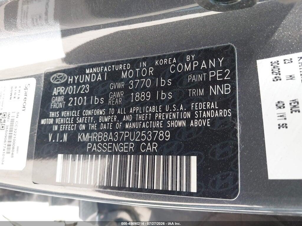 KMHRB8A37PU253789 2023 HYUNDAI VENUE photo no. 9
