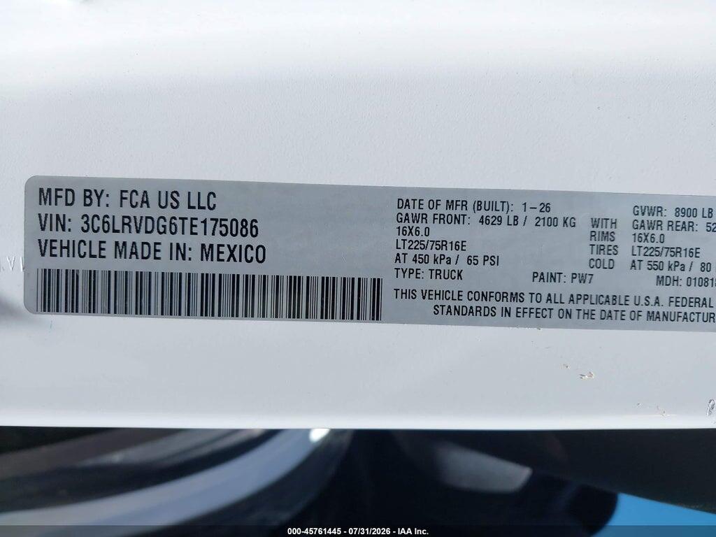 3C6LRVDG6TE175086 2026 RAM PROMASTER 2500 photo no. 9