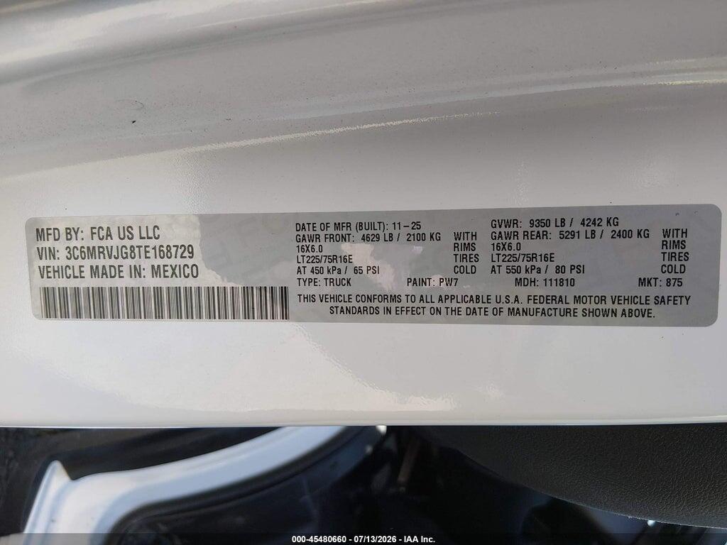 3C6MRVJG8TE168729 2026 RAM PROMASTER 3500 photo no. 9