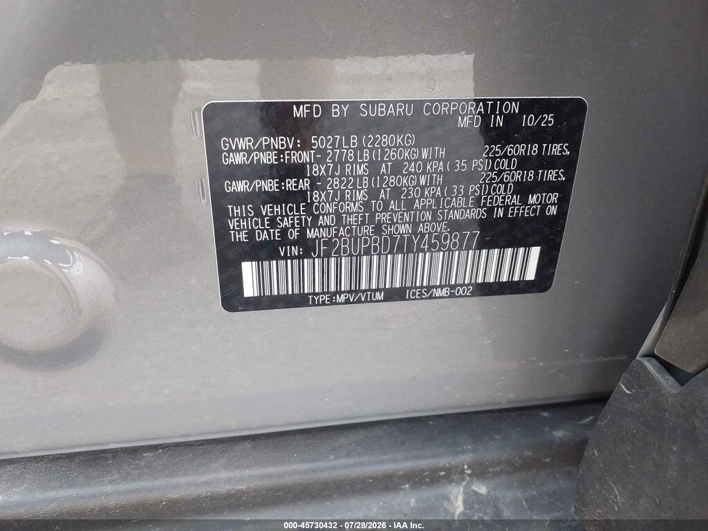 JF2BUPBD7TY459877 2026 SUBARU OUTBACK photo no. 9