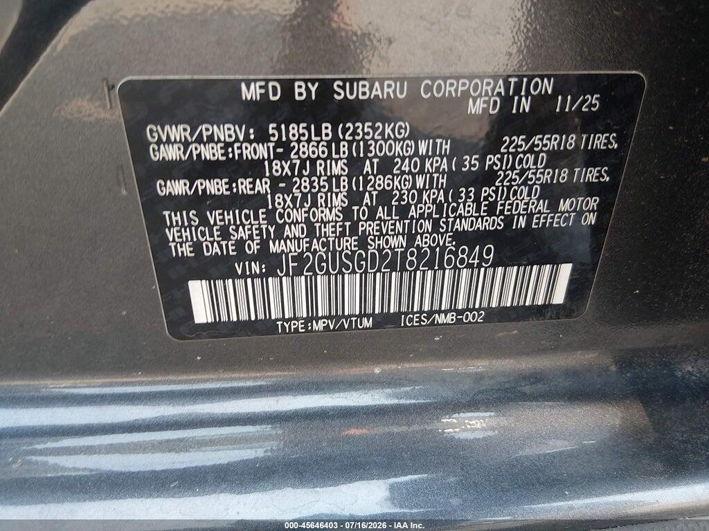 JF2GUSGD2T8216849 2026 SUBARU CROSSTREK photo no. 9