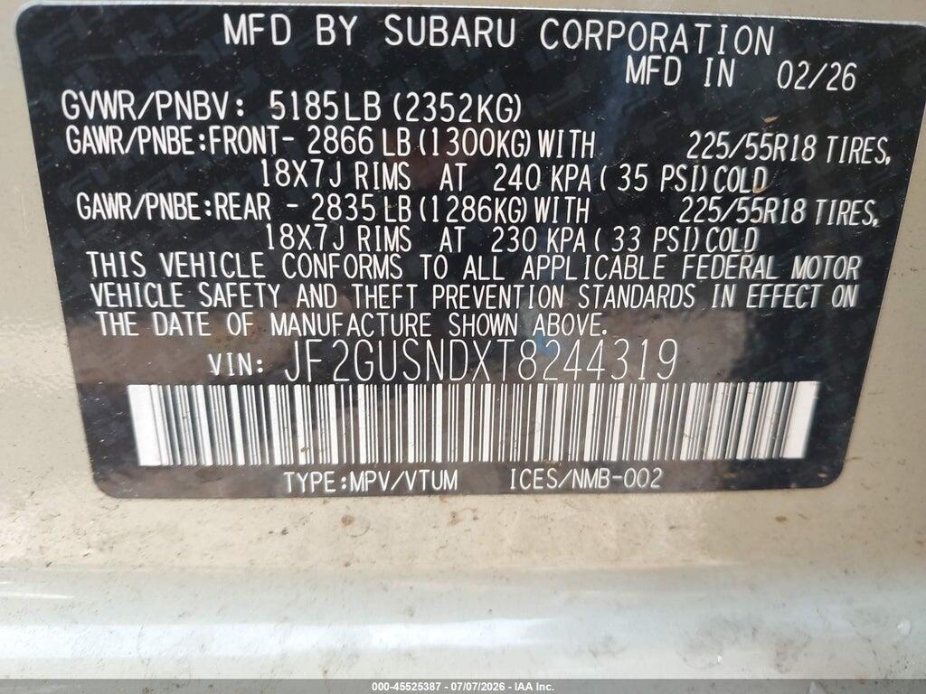 JF2GUSNDXT8244319 2026 SUBARU CROSSTREK photo no. 9