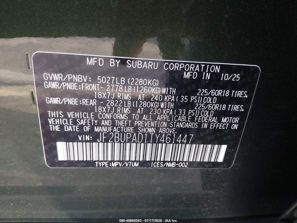 JF2BUPAD1TY461447 2026 SUBARU OUTBACK photo no. 9