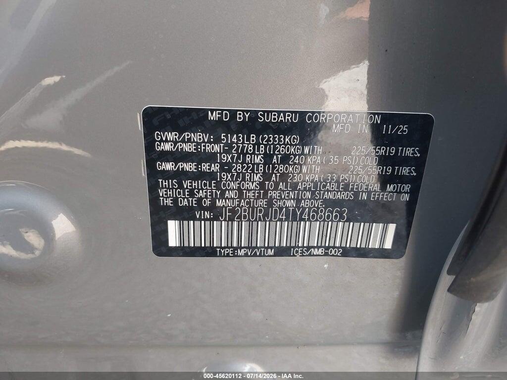 JF2BURJD4TY468663 2026 SUBARU OUTBACK photo no. 9