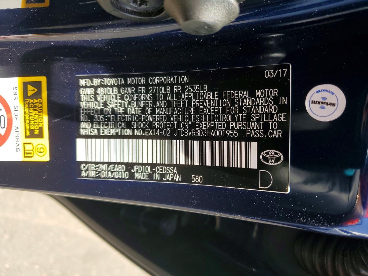 JTDBVRBD3HA001955 2017 TOYOTA MIRAI photo no. 12