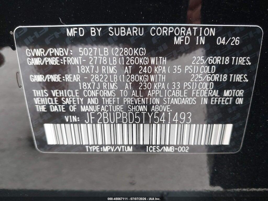 JF2BUPBD5TY541493 2026 SUBARU OUTBACK photo no. 9