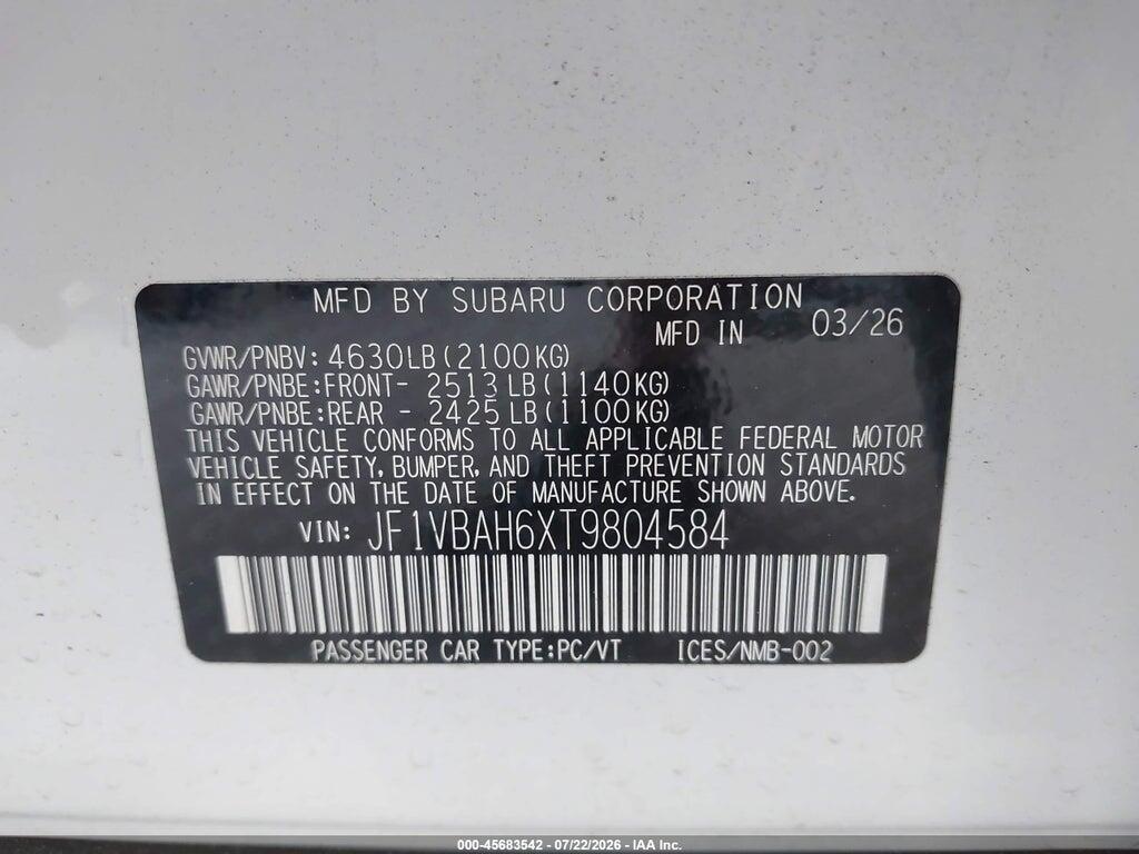 JF1VBAH6XT9804584 2026 SUBARU WRX photo no. 9