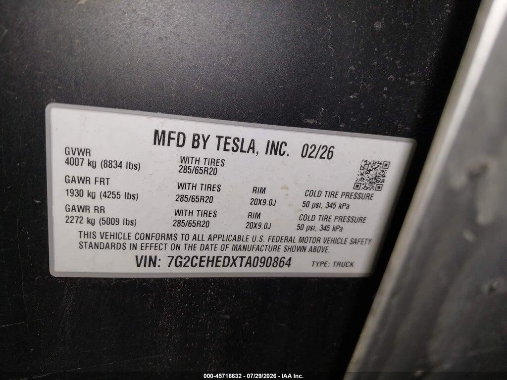 7G2CEHEDXTA090864 2026 TESLA CYBERTRUCK photo no. 9