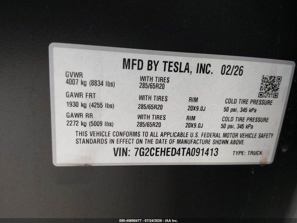 7G2CEHED4TA091413 2026 TESLA CYBERTRUCK photo no. 9
