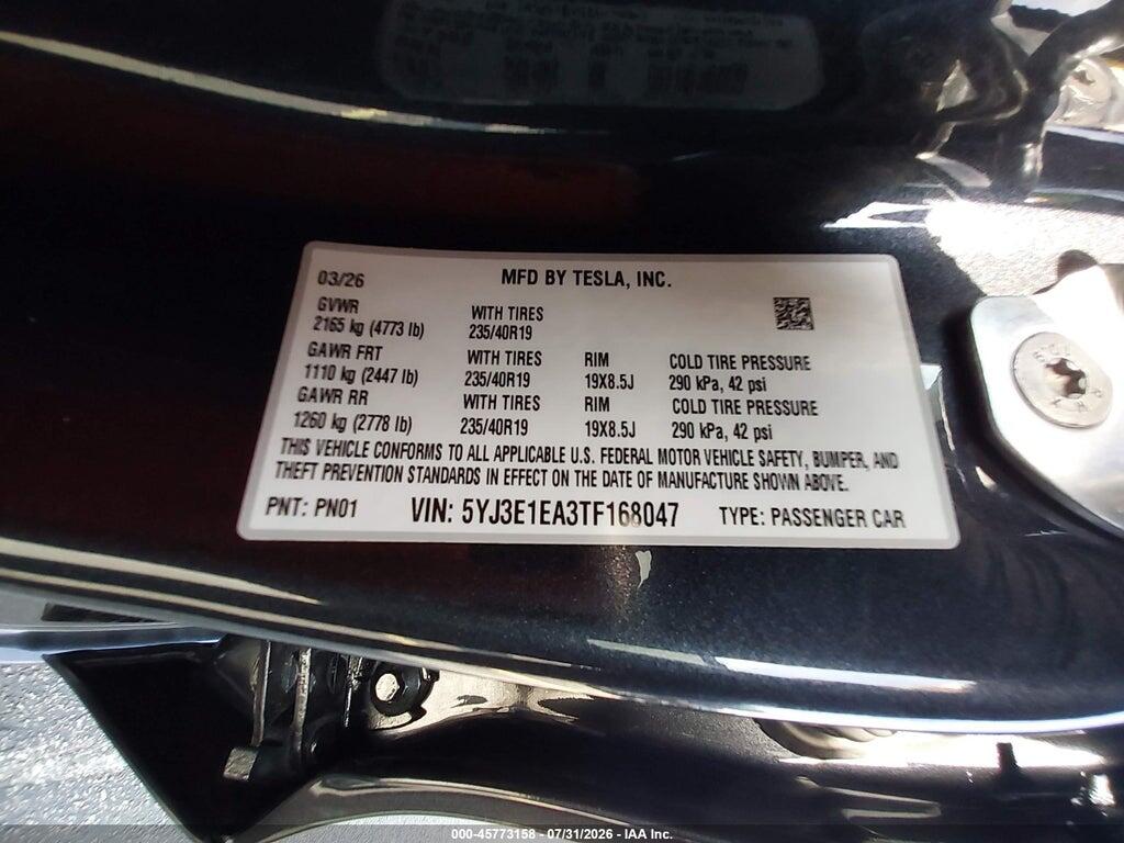 5YJ3E1EA3TF168047 2026 TESLA MODEL 3 photo no. 9