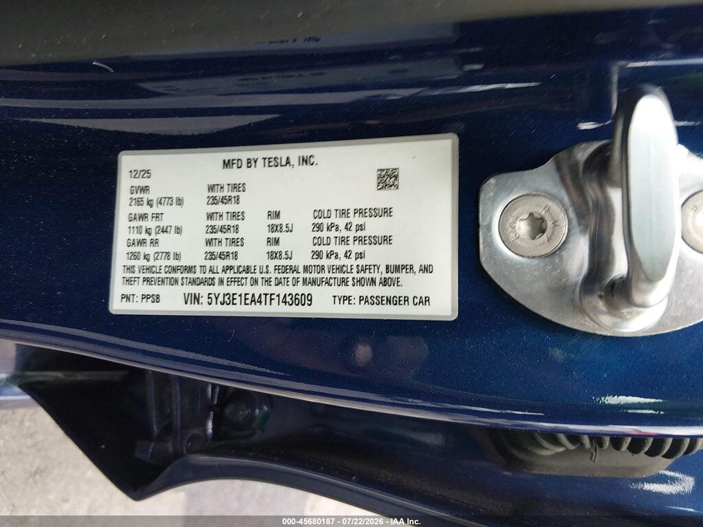 5YJ3E1EA4TF143609 2026 TESLA MODEL 3 photo no. 6