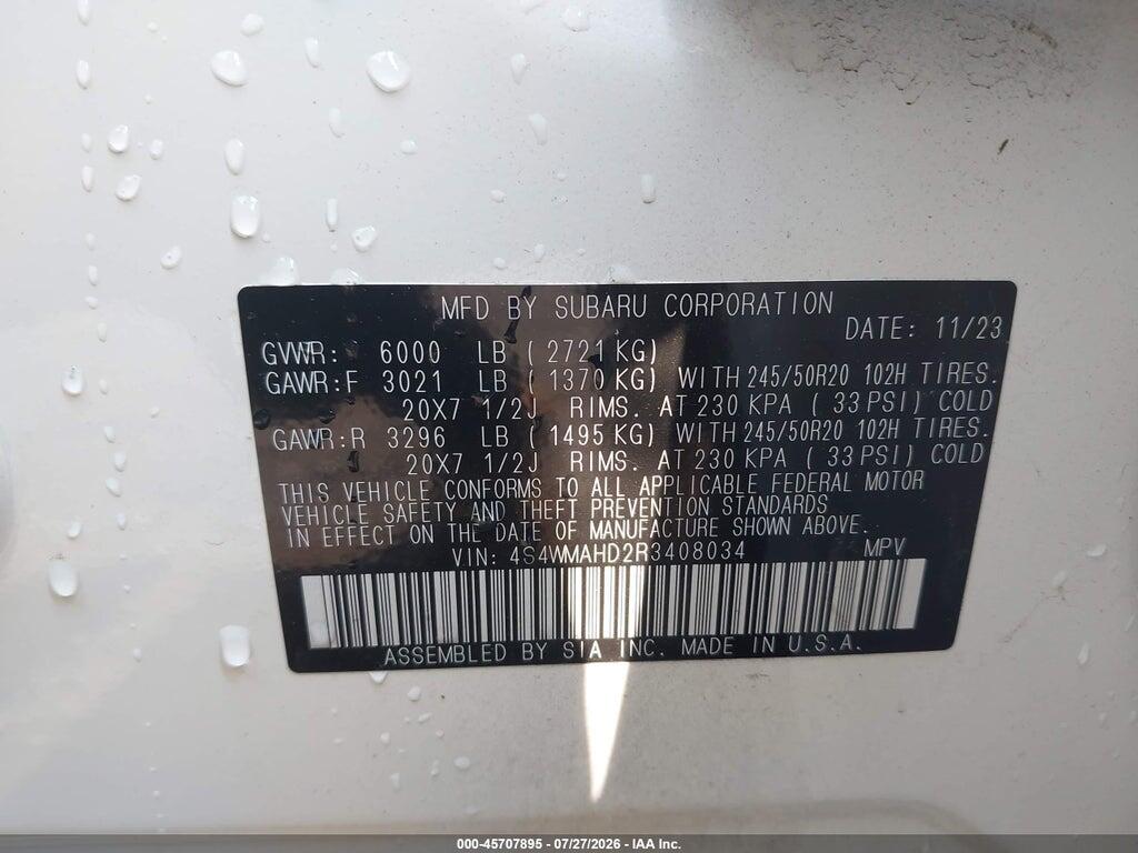 4S4WMAHD2R3408034 2024 SUBARU ASCENT photo no. 9