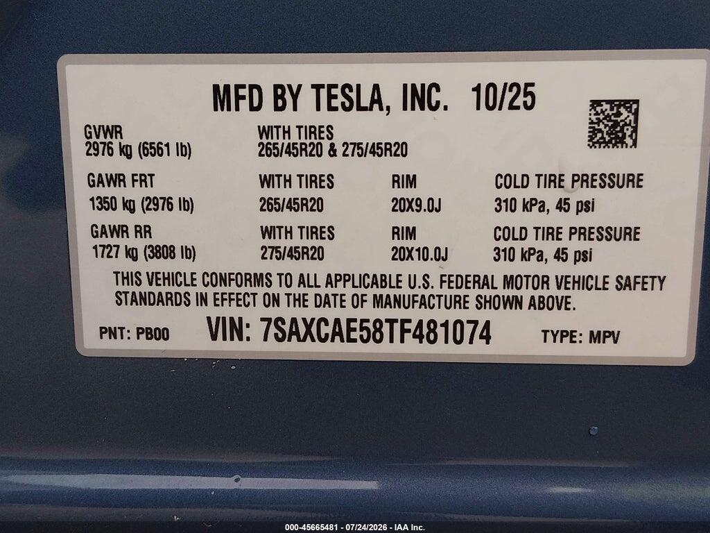 7SAXCAE58TF481074 2026 TESLA MODEL X photo no. 9