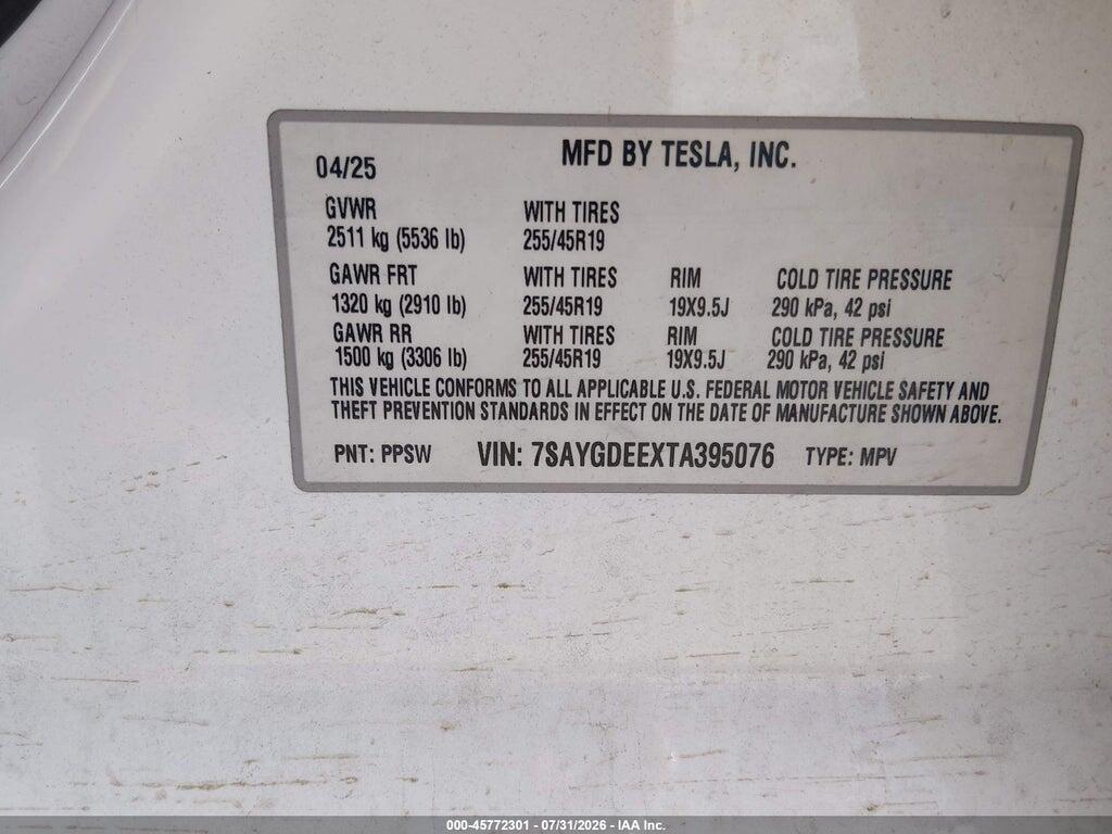 7SAYGDEEXTA395076 2026 TESLA MODEL Y photo no. 9