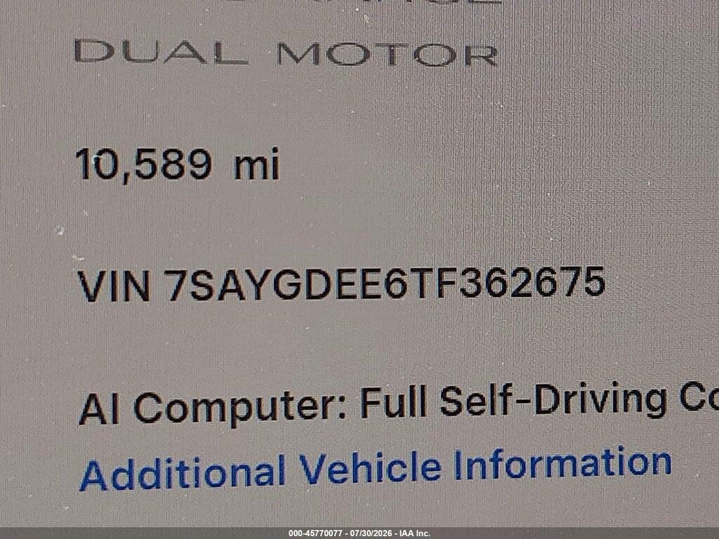 7SAYGDEE6TF362675 2026 TESLA MODEL Y photo no. 9