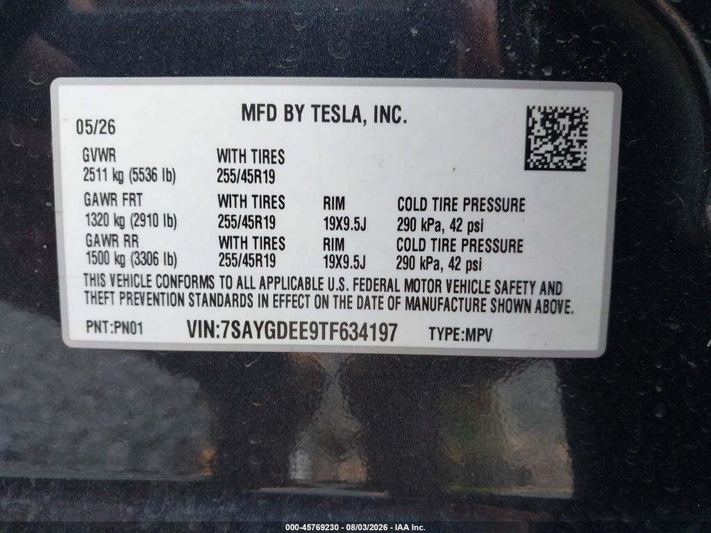 7SAYGDEE9TF634197 2026 TESLA MODEL Y photo no. 9