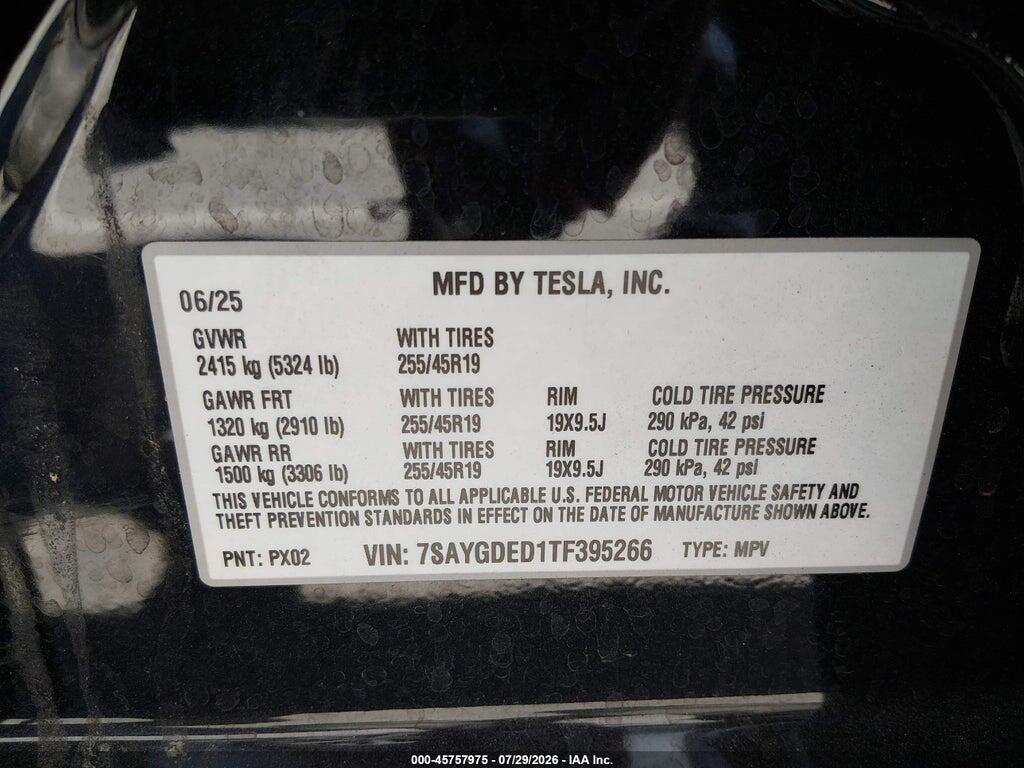 7SAYGDED1TF395266 2026 TESLA MODEL Y photo no. 9