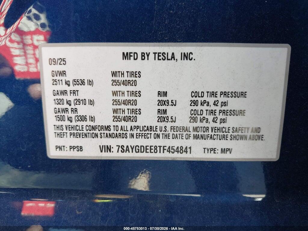 7SAYGDEE8TF454841 2026 TESLA MODEL Y photo no. 9