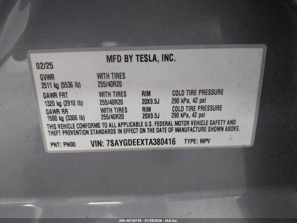 7SAYGDEEXTA380416 2026 TESLA MODEL Y photo no. 9