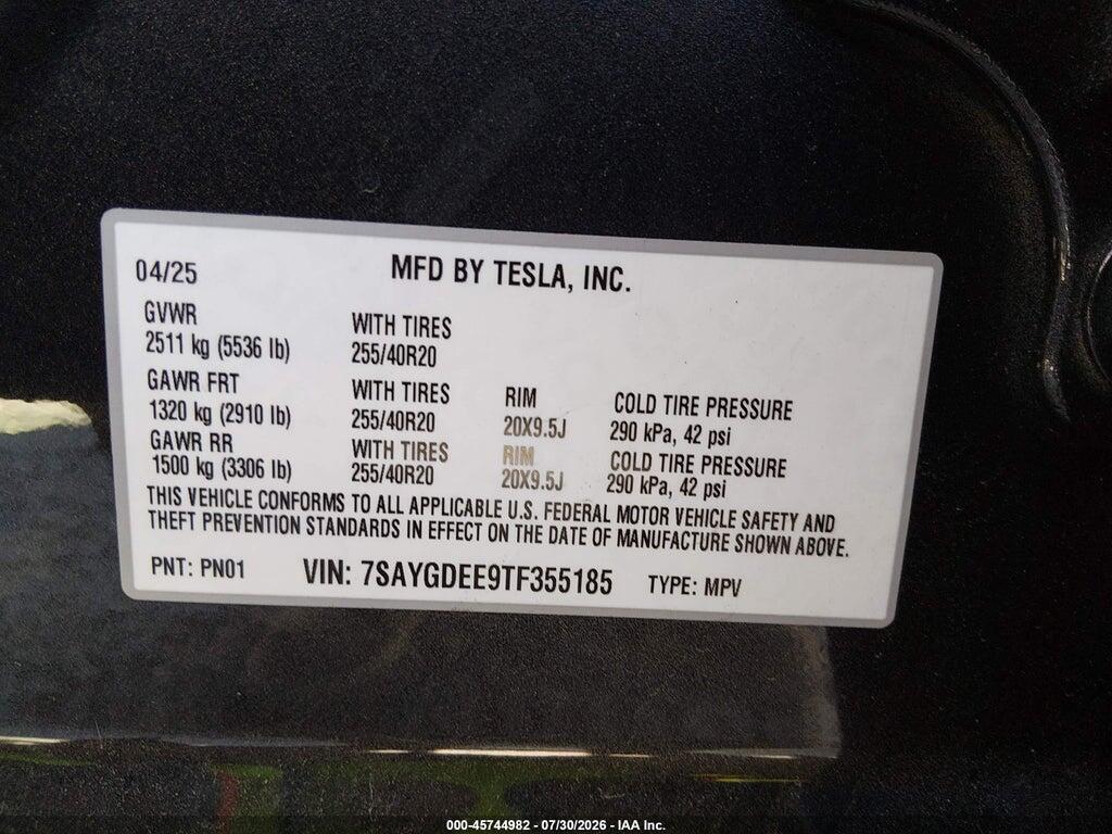 7SAYGDEE9TF355185 2026 TESLA MODEL Y photo no. 9