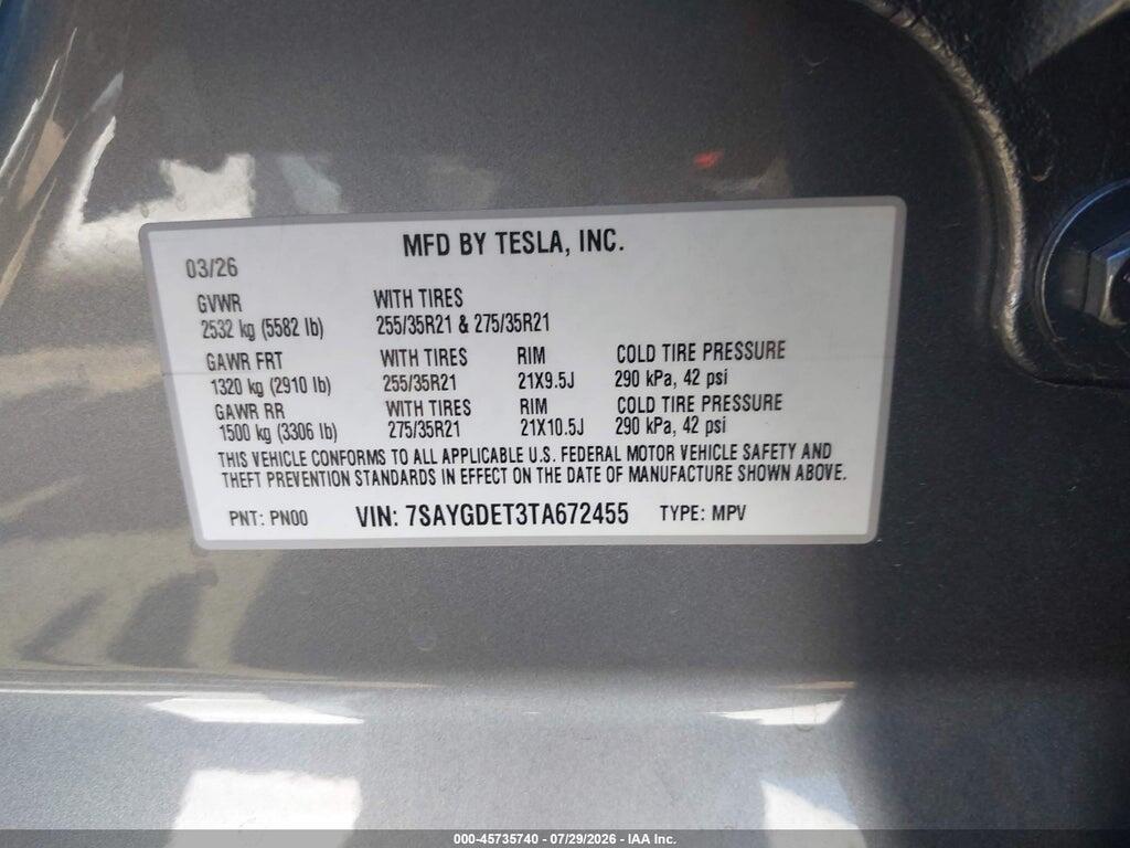 7SAYGDET3TA672455 2026 TESLA MODEL Y photo no. 9