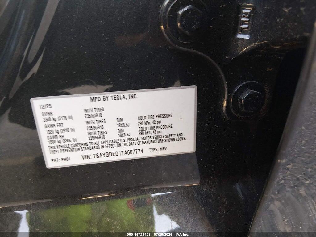 7SAYGDED1TA607774 2026 TESLA MODEL Y photo no. 9
