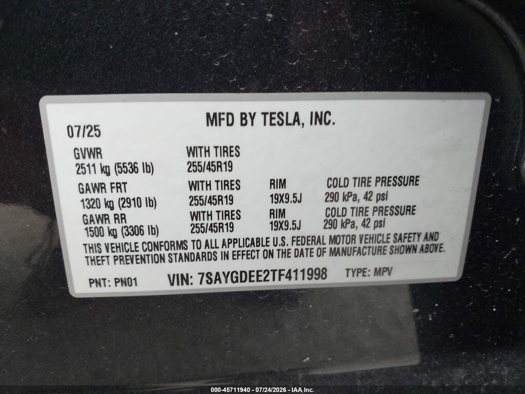 7SAYGDEE2TF411998 2026 TESLA MODEL Y photo no. 9