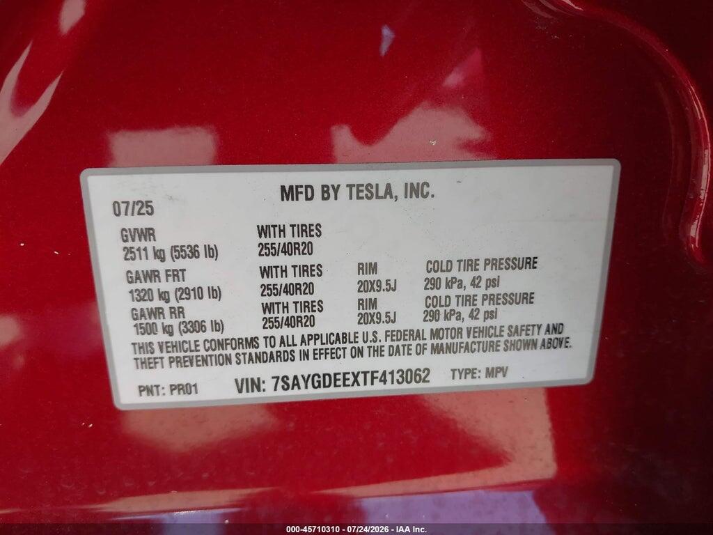 7SAYGDEEXTF413062 2026 TESLA MODEL Y photo no. 9