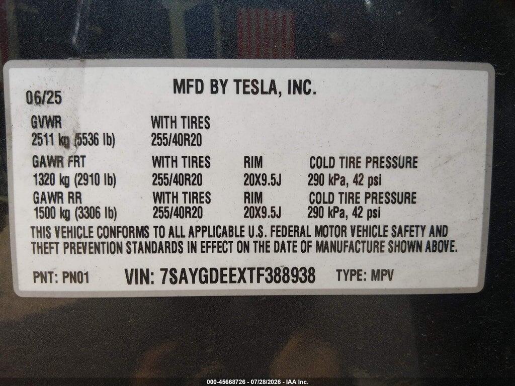 7SAYGDEEXTF388938 2026 TESLA MODEL Y photo no. 9
