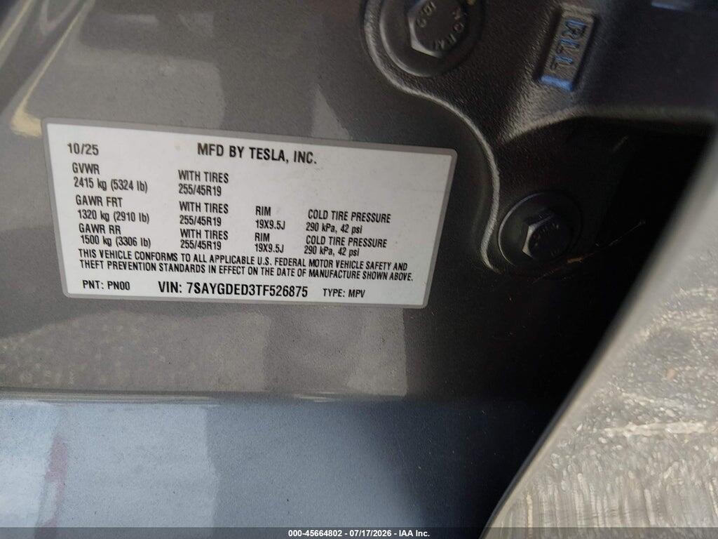 7SAYGDED3TF526875 2026 TESLA MODEL Y photo no. 9