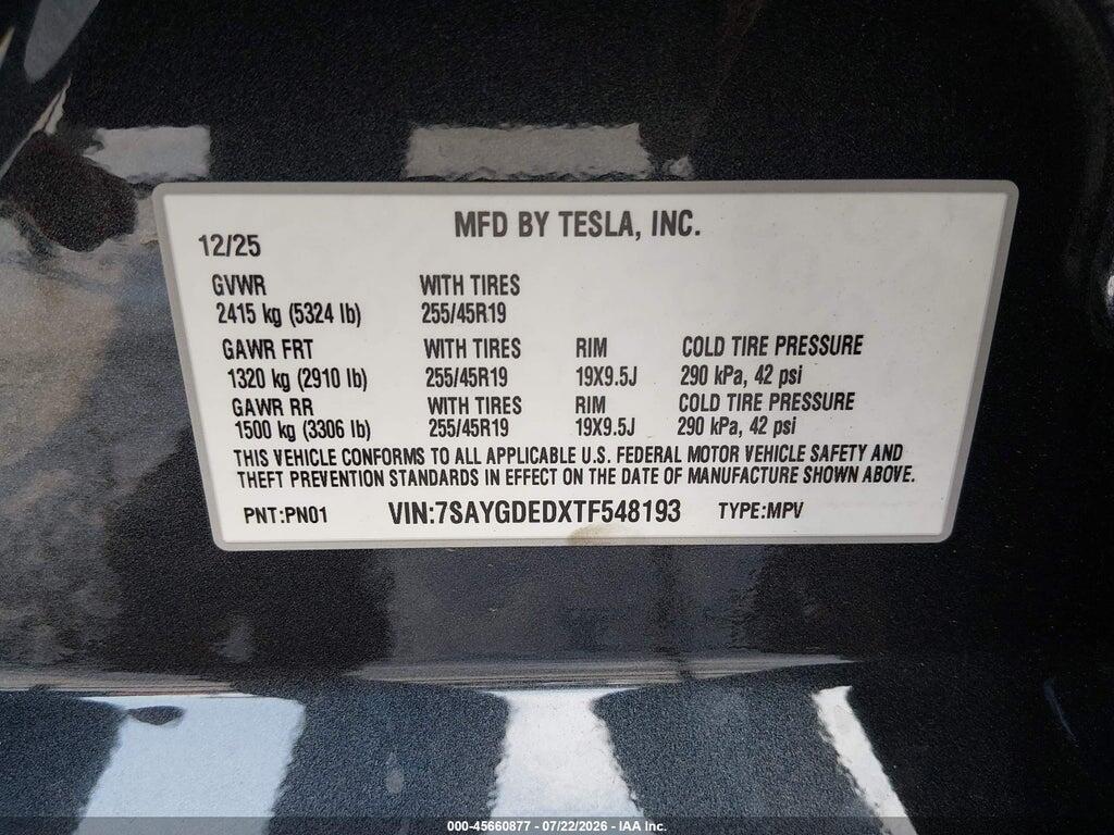 7SAYGDEDXTF548193 2026 TESLA MODEL Y photo no. 9