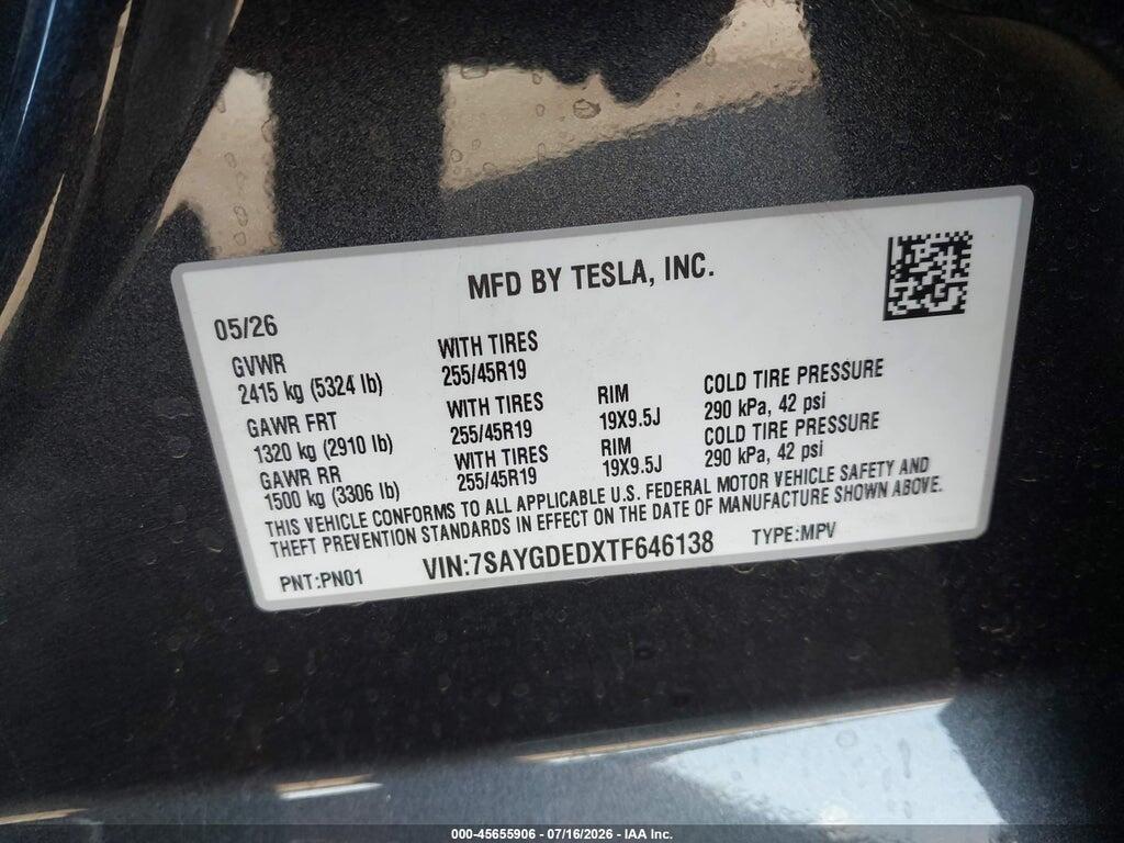7SAYGDEDXTF646138 2026 TESLA MODEL Y photo no. 9
