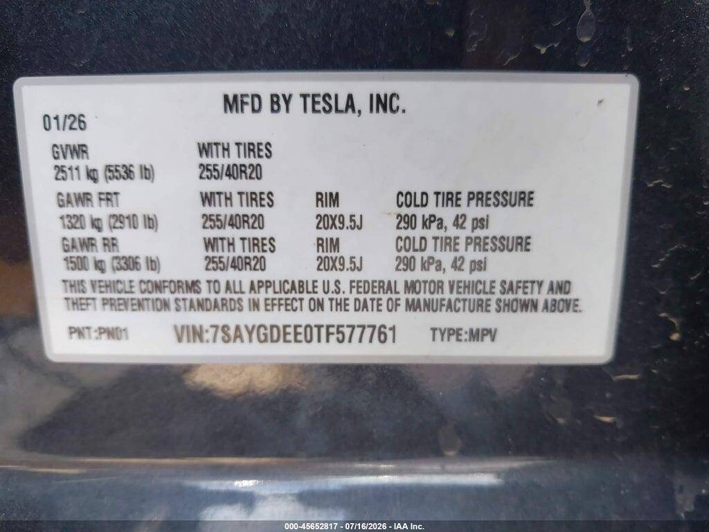 7SAYGDEE0TF577761 2026 TESLA MODEL Y photo no. 9