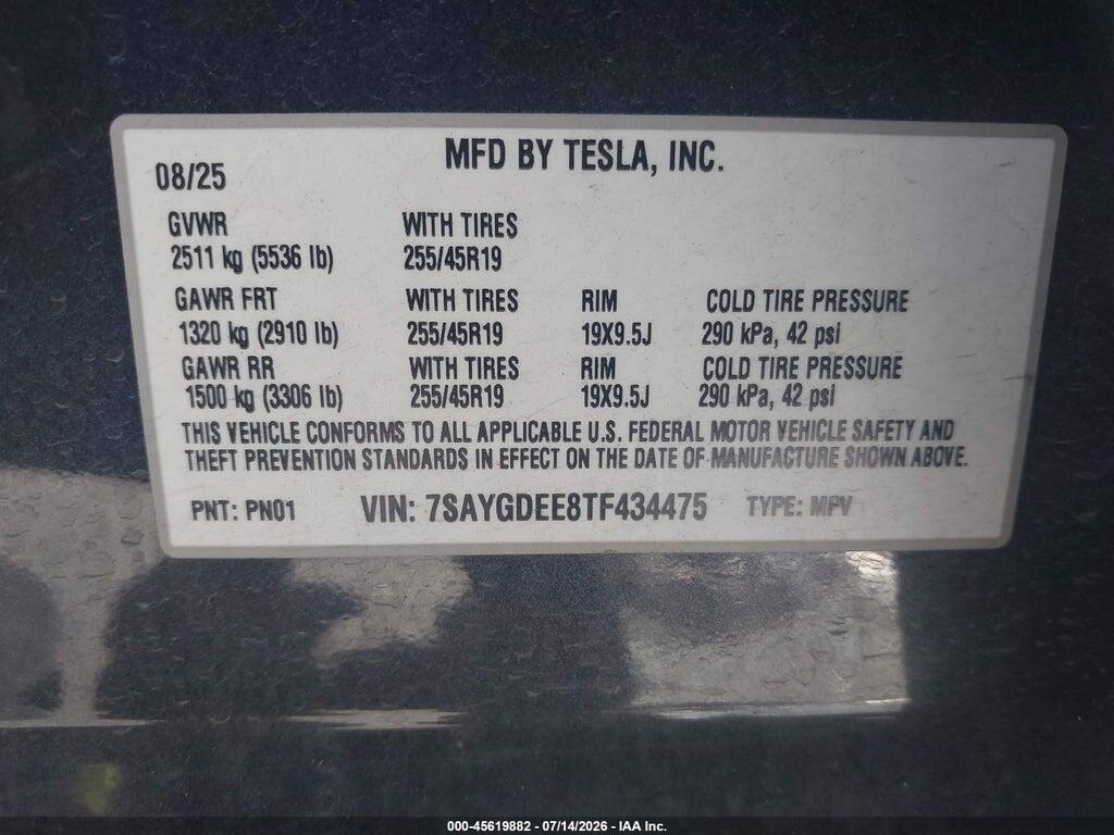 7SAYGDEE8TF434475 2026 TESLA MODEL Y photo no. 9