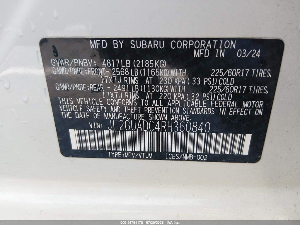 JF2GUADC4RH360840 2024 SUBARU CROSSTREK photo no. 9