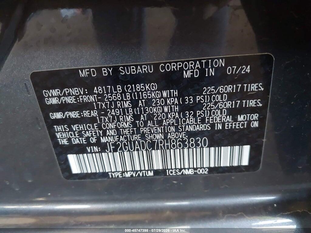 JF2GUADC7RH863830 2024 SUBARU CROSSTREK photo no. 9
